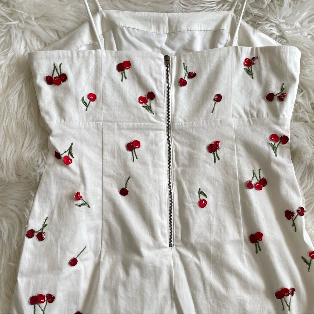 Anthropologie Maeve The Brynne 3D Cherry Mini Dress White Size 8 - Picture 12 of 16